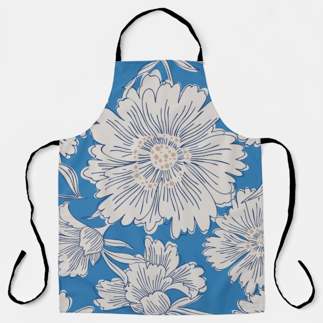 Hand drawn abstract garden flowers. Contour drawin Apron (Front)