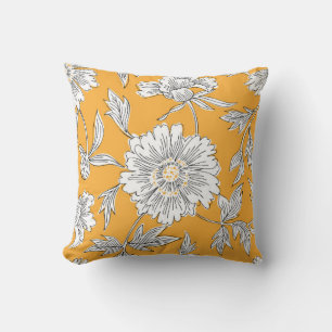 Hand drawn abstract garden flowers. Contour drawin Cushion