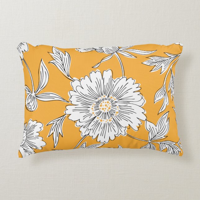 Hand drawn abstract garden flowers. Contour drawin Decorative Cushion (Front)
