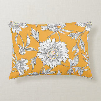 Hand drawn abstract garden flowers. Contour drawin Decorative Cushion