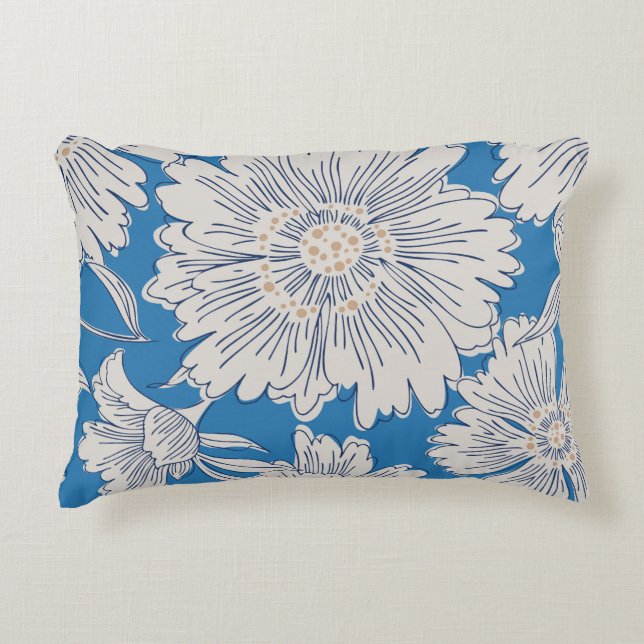 Hand drawn abstract garden flowers. Contour drawin Decorative Cushion (Front)