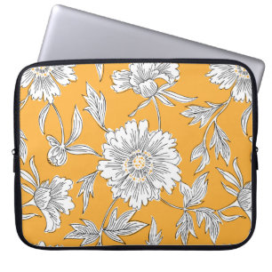 Hand drawn abstract garden flowers. Contour drawin Laptop Sleeve