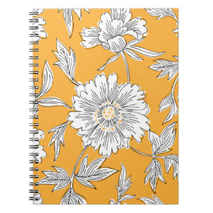 Hand drawn abstract garden flowers. Contour drawin Notebook