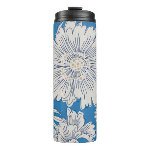 Hand drawn abstract garden flowers. Contour drawin Thermal Tumbler