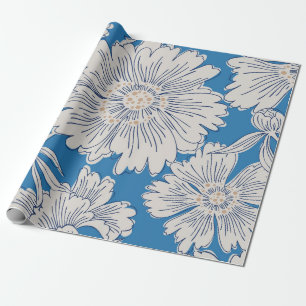 Hand drawn abstract garden flowers. Contour drawin Wrapping Paper