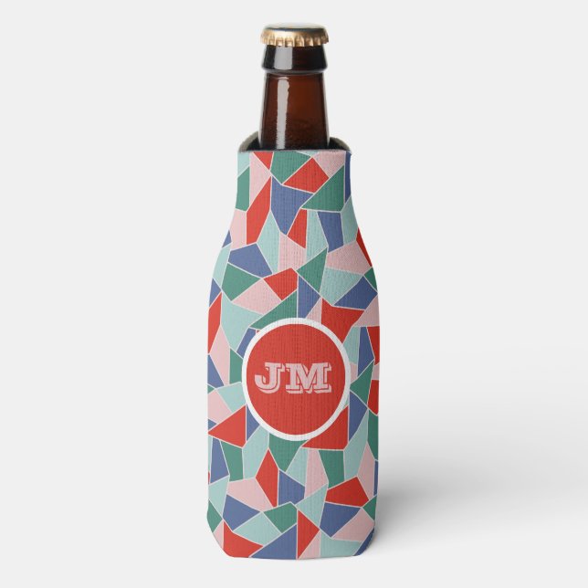Hand drawn Abstract Triangles Bright Colours Bottle Cooler (Bottle Front)