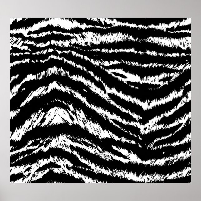 Hand Drawn Abstract Two Colours Zebra Stripes Repe Poster (Front)