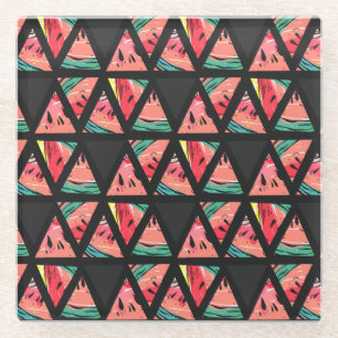 Hand Drawn Abstract Watermelon Pattern Glass Coaster