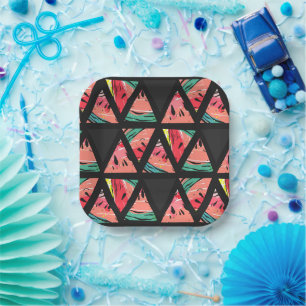 Hand Drawn Abstract Watermelon Pattern Paper Plate