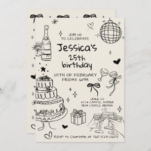 Hand Drawn Adult Handwritten Scribble Birthday Invitation