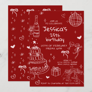 Hand Drawn Adult Handwritten Scribble Birthday  Invitation