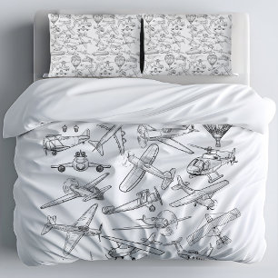 Hand drawn Aeroplanes Aviation Pilot Aviator Fun Pillowcase