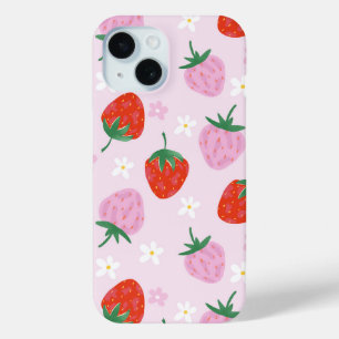 Hand-Drawn Aesthetic Strawberry Seamless Pattern iPhone 15 Case