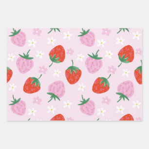 Hand-Drawn Aesthetic Strawberry Seamless Pattern Wrapping Paper Sheet