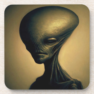 Hand Drawn Alien Portrait Coaster