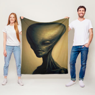 Hand Drawn Alien Portrait Fleece Blanket