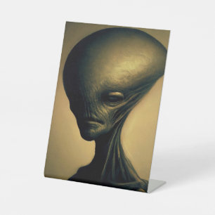 Hand Drawn Alien Portrait  Pedestal Sign