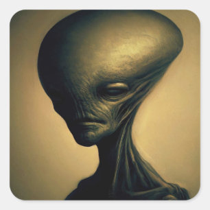 Hand Drawn Alien Portrait Square Sticker
