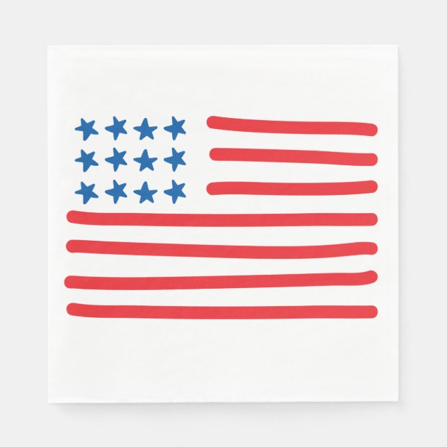 Hand Drawn American Flag | 4th of July / Labour Da Napkin (Front)