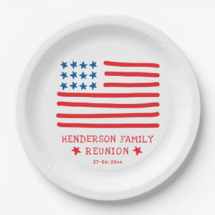 Hand Drawn American Flag - Family Reunion Paper Plate