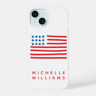 Hand Drawn American Flag Personalised iPhone 15 Case