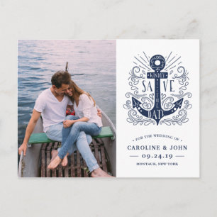 Hand Drawn Anchor Photo Save the Date Announcement Postcard