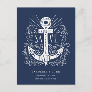 Hand Drawn Anchor Save the Date Announcement Postcard