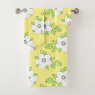 Hand Drawn Anemone Flower Pattern Bath Towel Set