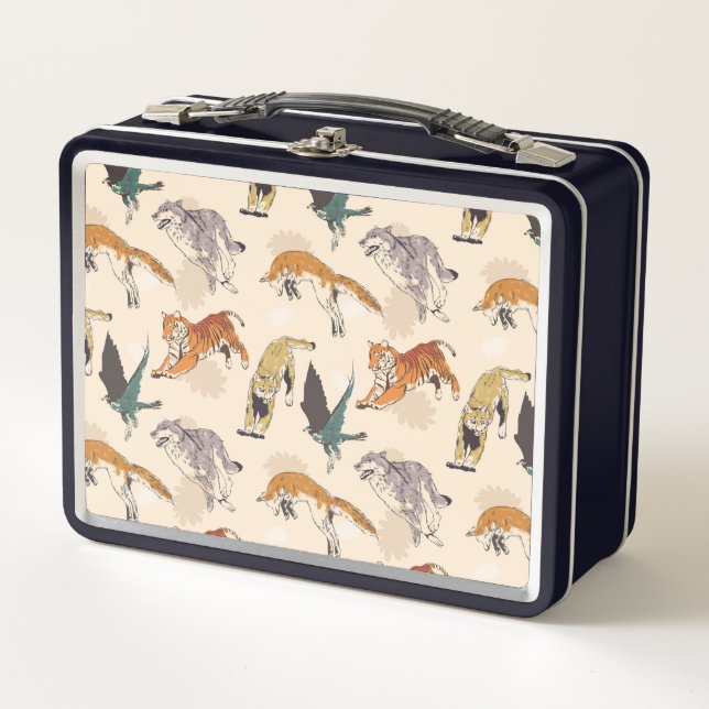 Hand Drawn Animals in the Wild Retro Sketch Metal Lunch Box (Front)