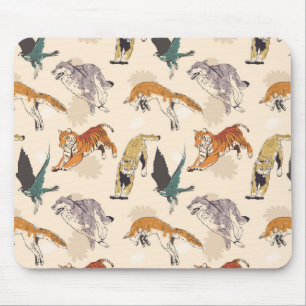 Hand Drawn Animals in the Wild Retro Sketch Mouse Pad