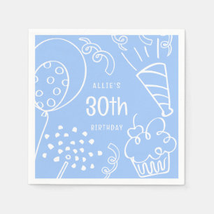 Hand Drawn Any Age Birthday Party Balloon Blue Napkin