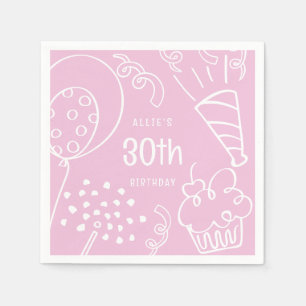 Hand Drawn Any Age Birthday Party Balloon Pink Napkin