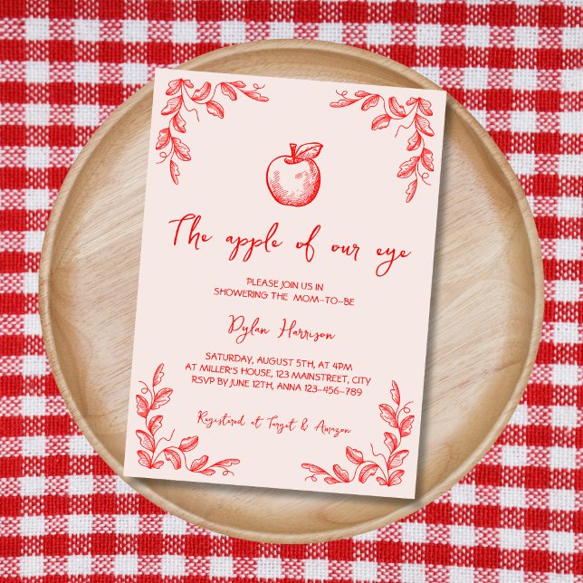 Hand Drawn Apple Of Our Eye Fall Baby Shower Invitation (Hand Drawn Apple Of Our Eye Fall Baby Shower Invitation)