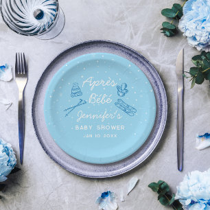 Hand Drawn Apres Bebe Custom Blue Boy Baby Shower Paper Plate