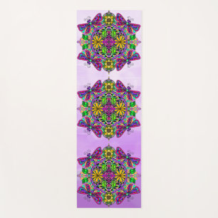 Hand drawn Art Dragonfly Mandala Purple Colourful Yoga Mat