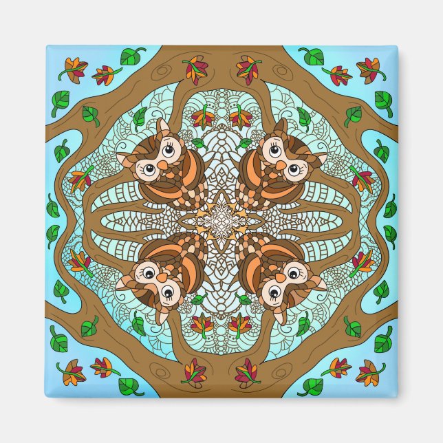 Hand drawn Art Owl Mandala Magnet (Front)