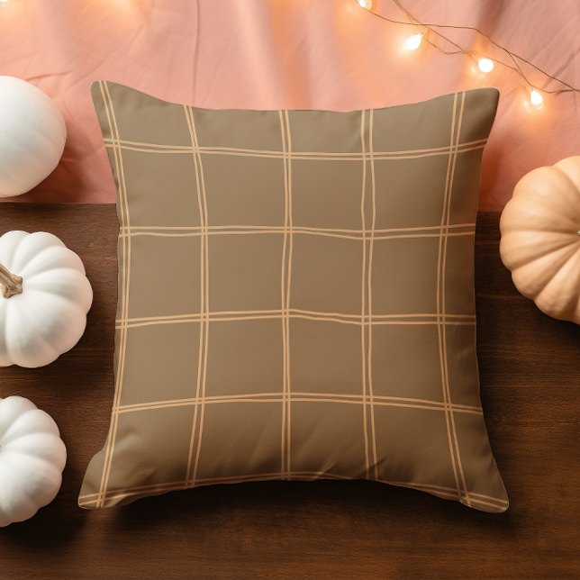 Hand Drawn Autumn Brown and Cream Grid Cushion (Creator Uploaded)