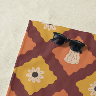 Hand Drawn Autumn Diamond Pattern Beach Towel