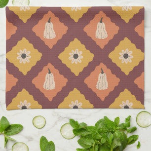 Hand Drawn Autumn Diamond Pattern Kitchen Towel