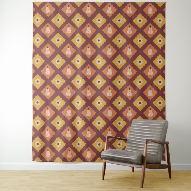 Hand Drawn Autumn Diamond Pattern Tapestry (In Situ)