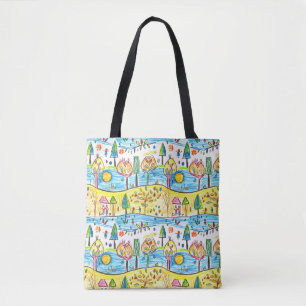 Hand-Drawn Autumn Landscape Tote Bag – Whimsical