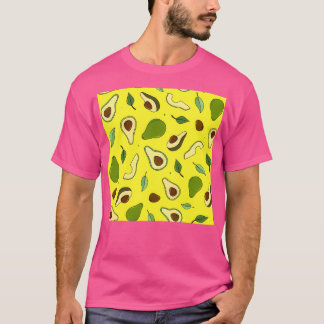 Hand drawn avocados and leaves on yellow T-Shirt