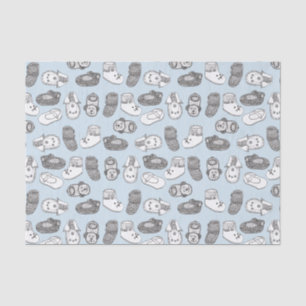 Hand Drawn Baby Booties Pattern Pastel Blue Tissue Paper