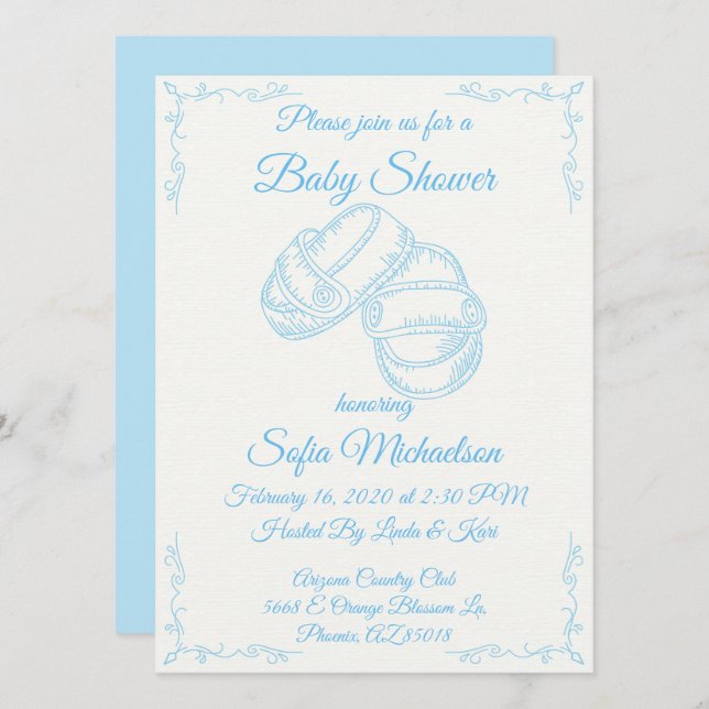 Hand Drawn Baby Boy Baby Shower Invite (Front/Back)