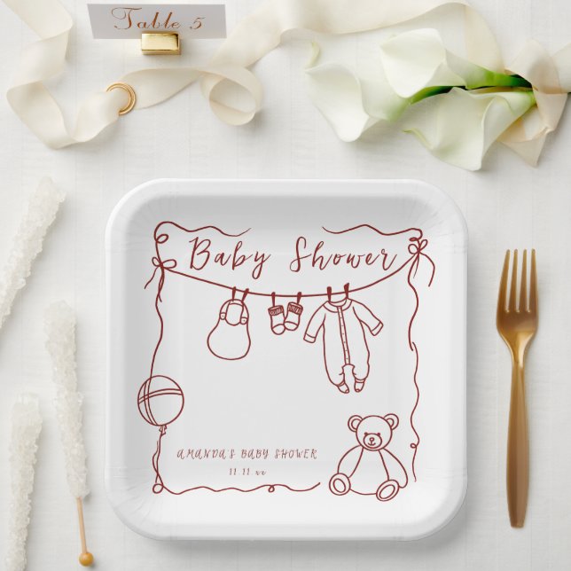 Hand drawn baby clothes baby shower  paper plate (Wedding)