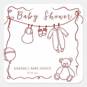 Hand drawn baby clothes baby shower square sticker