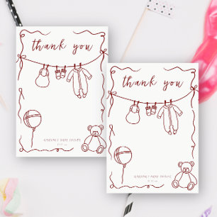 Hand drawn baby clothes baby shower thank you card