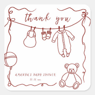 Hand drawn baby clothes baby shower thank you square sticker
