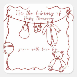 Hand drawn baby clothes - bookplates square sticker