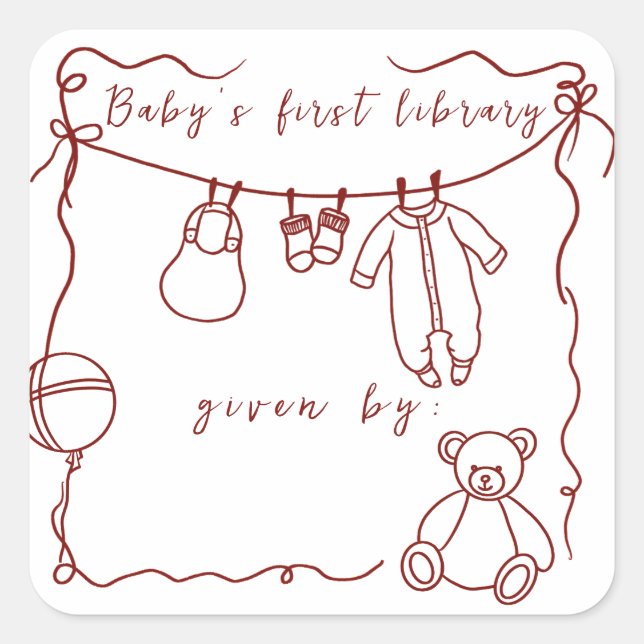 Hand drawn baby clothes - bookplates square sticker (Front)